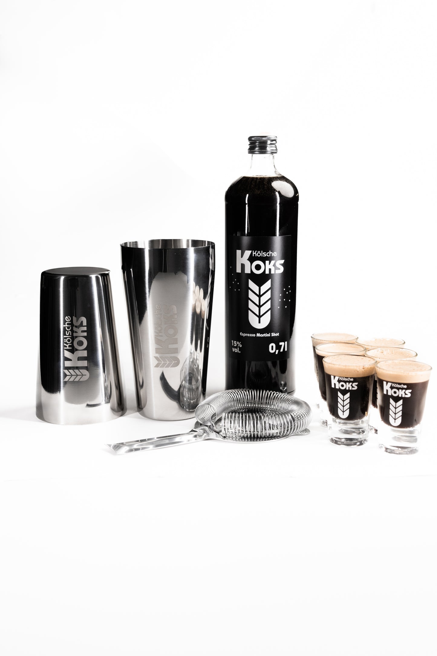 Kölsche Koks | Set Shaker + 0,7 l Flasche + Shotgläser